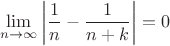 $$\lim_{n\to \infty} \left\lvert\frac{1}{n}-\frac{1}{n+k}\right\rvert=0$$