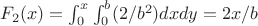 $F_2(x) = \int_0^x \int_0^b (2/b^2) dx dy = 2x/b$