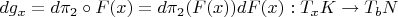 $dg_x=d\pi_2 \circ F(x) = d\pi_2(F(x)) dF(x): T_x K \rightarrow T_b N$
