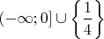 $\left( -\infty; 0\right] \cup \left\{\dfrac{1}{4}\right\}$