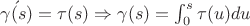 $\acute{\gamma(s)} = \tau(s)  \Rightarrow \gamma(s) =  \int_{0}^{s} \tau(u) du$