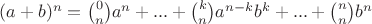 $(a+b)^n=\binom{0}{n}a^n+...+\binom{k}{n}a^{n-k}b^k+...+\binom{n}{n}b^n$