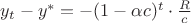 $y_t-y^*=-(1-\alpha c)^t\cdot\frac{R}{c}$ $y_t-y^*=-(1-\alpha c)^t\cdot\frac{R}{c}$