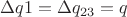 $\Delta q{1} = \Delta q_{23} = q$