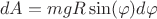 $$dA = mgR\sin(\varphi)d\varphi$$
