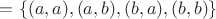 $=\{ (a,a),(a,b),(b,a),(b,b)\}$