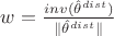 $w=\frac {inv(\hat \theta ^{dist})}{\|\hat \theta ^{dist}\|}$
