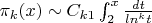 \pi_k(x) \sim C_{k1}\int_{2}^{x}{\frac {dt} {ln^k t}}