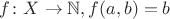 $f\colon X\to \mathbb{N}, f(a,b) = b$