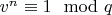 $v^n \equiv 1 \mod q$