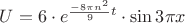 $U = 6 \cdot e^{\frac{-8\pi n^2}{9}t} \cdot \sin 3 \pi x$