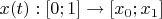 $x(t): [0; 1] \to [x_0; x_1]$