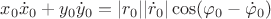 $x_0\dot{x}_0+y_0\dot{y}_0=|r_0||\dot{r}_0|\cos(\varphi_0-\dot{\varphi}_0)$