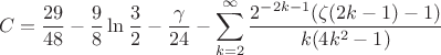 $$C=\frac{29}{48}-\frac98 \ln \frac32-\frac{\gamma}{24}-\sum_{k=2}^{\infty}\frac{2^{-2k-1}(\zeta(2k-1)-1)}{k(4k^2-1)}$$
