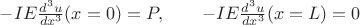 $-IE\frac{d^3 u}{dx^3}(x=0)=P,\ \ \ \ \ \ -IE\frac{d^3 u}{dx^3}(x=L)=0$