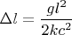 $\Delta l=\dfrac{gl^2}{2kc^2}$