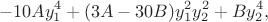 $$-10Ay_1^4+(3A-30B)y_1^2y_2^2+By_2^4,$$