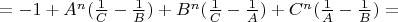 $=-1+A^n(\frac{1}{C}-\frac{1}{B})+B^n(\frac{1}{C}-\frac{1}{A})+C^n(\frac{1}{A}-\frac{1}{B})=$