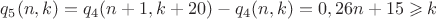 $q_5(n,k)=q_4(n+1,k+20)-q_4(n,k)=0, 26n+15\geqslant k$
