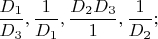 $\dfrac{D_1}{D_3},\dfrac{1}{D_1},\dfrac{D_2D_3}{1},\dfrac{1}{D_2};$