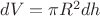 $dV=\pi R^2 dh$