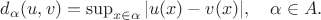 $d_\alpha(u,v)=\sup_{x\in\alpha}|u(x)-v(x)|,\quad \alpha\in A.$