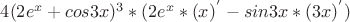 $4(2e^x+cos3x)^3*(2e^x*(x)^'}-sin3x*(3x)^'})$