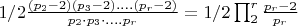 $1/2\frac{(p_2-2)(p_3-2)....(p_r-2)}{p_2\cdot p_3\cdot....p_r}=1/2\prod_2^{r}\frac{p_r-2}{p_r}$