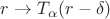 $r\to T_\alpha (r-\delta)$