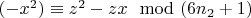 $(-x^2)\equiv z^2-z x\mod (6n_2 + 1)$