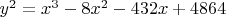 $y^2 = x^3 - 8 x^2 - 432 x + 4864$