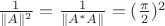 $\frac1{\|A\|^2}=\frac1{\|A^*A\|}=(\frac{\pi}2)^2$