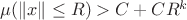 $\mu(\|x\| \le R) > C+CR^k$