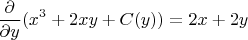$$\frac{\partial}{\partial y} (x^3 + 2xy + C(y)) = 2x + 2y$$