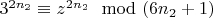 $3^ {2n_2}\equiv z^{2n_2}\mod (6n_2 +1)$