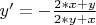 $\ y'=-\frac{2*x+y} {2*y+x}$