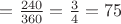 $= \frac {240} {360} = \frac 3 4 = 75$