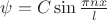 $\psi=C\sin{\frac{\pi n x}{l}$