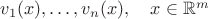 $v_1(x),\ldots,v_n(x),\quad x\in\mathbb{R}^m$