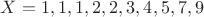 $X={1,1,1,2,2,3,4,5,7,9}$