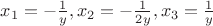 $x_1=-\frac1y, x_2=-\frac1{2y}, x_3=\frac1y$