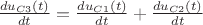 $\frac{du_{C3}(t)}{dt}=\frac{du_{C1}(t)}{dt}+\frac{du_{C2}(t)}{dt}$