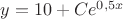 $y=10+Ce^{0,5x}$