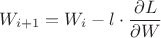 $$ W_{i+1} = W_{i} - l \cdot    \frac{\partial L}{\partial W}$$