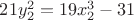 $21y_2^2=19x_2^3-31$