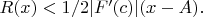 $R(x)<1/2|F'(c)|(x-A).$