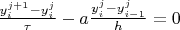 $\frac{y^{j+1}_{i} - y^{j}_{i}}{\tau}-a \frac{y^{j}_{i} - y^{j}_{i-1}}{h}=0$