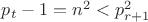 $p_t-1=n^2<p^2_{r+1}$