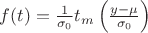 $f(t)=\frac{1}{\sigma_0}t_m\left(\frac{y-\mu}{\sigma_0}\right)$