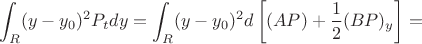 $$\int_R (y-y_0)^2 P_t dy = \int_R (y-y_0)^2 d \left[(AP) +\frac{1}{2}(BP)_y\right ] =$$